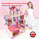Doll House Dollhouse -3 Story 9 Rooms Pink Diy Pretend Play Building Playset New