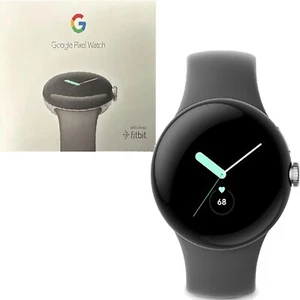 Google Pixel Watch Polished Silver case/Charcoal Active 32GB WIFI+Bluetooth NEW - Zdjęcie 1 z 6