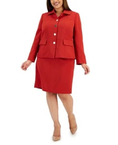 NWT Le Suit Plus Size Crepe Wing-Collar Jacket & Slim Skirt Suit - SZ 14W - Picture 1 of 8