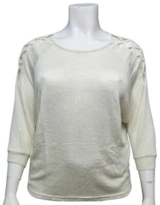 Blusa Top AVON Damas Dorada Metálica Mangas 3/4 Ligera Suelta Tejida Reino Unido 18/20 - Imagen 1 de 3