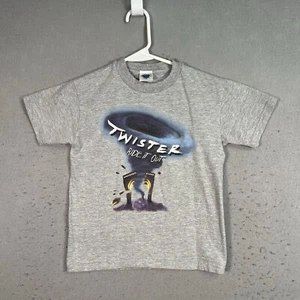 Vintage 1996 Universal Studios Twister Ride It Out T Shirt Youth Medium Gray - Picture 1 of 8