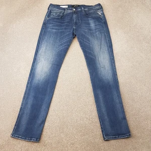 Replay Mens Jeans 34x32 Blue Anbass Hyperflex White Shades Slim Stretch W34 L32 - Picture 1 of 12
