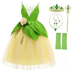  Princess Cosplay Costume Girls Dress Up Fancy Gown Toddler Holiday 6-7Y Green - Picture 1 of 7