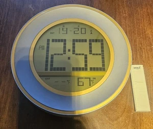SkyScan Atomic Wall Clock 00082 Round 12” Working Grey Gold Trim RARE HTF - Picture 1 of 10