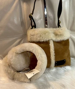 Bolso Bandolera UGG Piel de Oveja Piel de Oveja Gamuza Marrón y Orejeras a Juego! - Imagen 1 de 15
