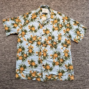 Portugiesisches Flanellhemd Herren klein blau Hawaii Ananas Print kubanischer Kragen - Bild 1 von 8