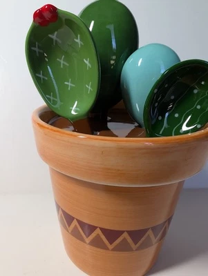 Cactus Ceramic Measuring Spoons Set in Pot for Baking  Great Condition - Image 1 of 4