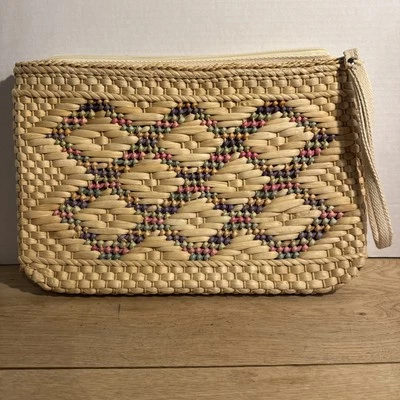 Vintage Rattan Clutch/purse With Pastel Pink Purple Blue Green And Yellow Woven - Image 1 of 4