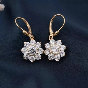 2Ct Lab Created Diamond Flower Drop & Dangle Earring 14K Yellow Gold Plated - Picture 1 of 4