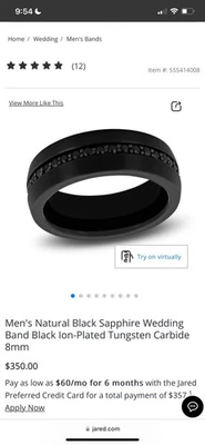 Alianza de boda de zafiro negro natural para hombre negra chapada en iones carburo de tungsteno Foto 1 de 4