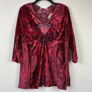 Top Live & Let Live Petite Rojo Negro Terciopelo Encaje Oscuro Romance Gótico Talla PXL Vampiro - Imagen 1 de 12
