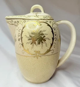 MORIYAMA HANDBEMALT JAPAN ANTIK GOLD FLORAL KERAMIK PFANNKUCHEN TEIG KRUG mit DECKEL - Bild 1 von 14