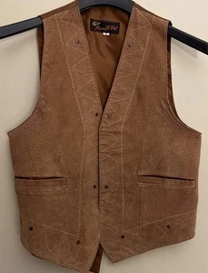 Chaleco de cuero gamuza vintage para hombre pequeño estilo occidental puntada única - Imagen 1 de 12