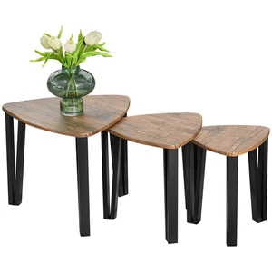  Juego de mesa de centro apilable de 3 piezas muebles de acento MDF marco de acero nogal  - Imagen 1 de 9