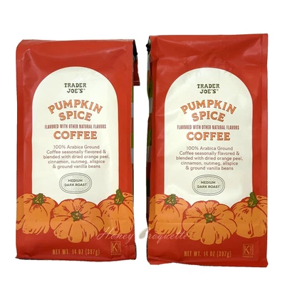 2X Pack Trader Joe's Pumpkin Spice Ground Coffee Medium Dark Roast 14oz each bag - Image 1 of 2