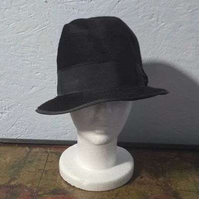 Fedora vintage de fieltro de piel negra Borsalino - 7 1/2 Foto 1 de 4
