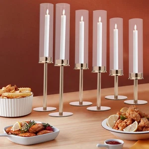 Set centrotavola portacandele uragano vetro oro 6 pezzi diverse altezze - Foto 1 di 15