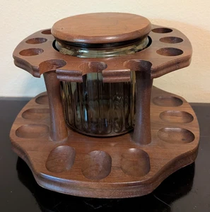 Humidificador de vidrio giratorio Lazy Susan soporte de 12 tubos Vint Walnut Decatur Industries - Imagen 1 de 7