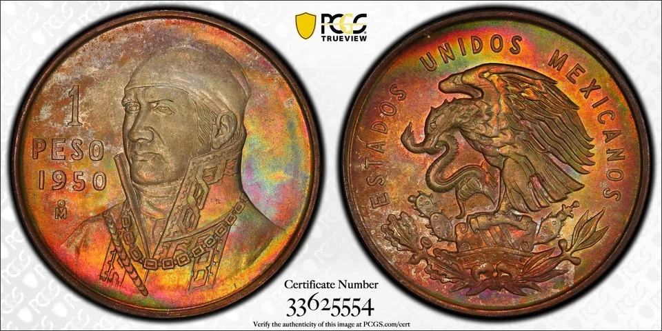 1950 PESO MÉXICO PCGS MS-66 TONED GREATNESS - Imagem 1 de 1