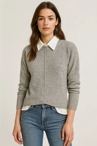 Lauren Ralph Lauren PXS Layered Look Sweater Gray White Cable Knit Top - Picture 1 of 13