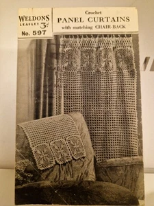 COPY Vintage Weldons Crochet Pattern 597 Curtains Chair Back - Picture 1 of 3