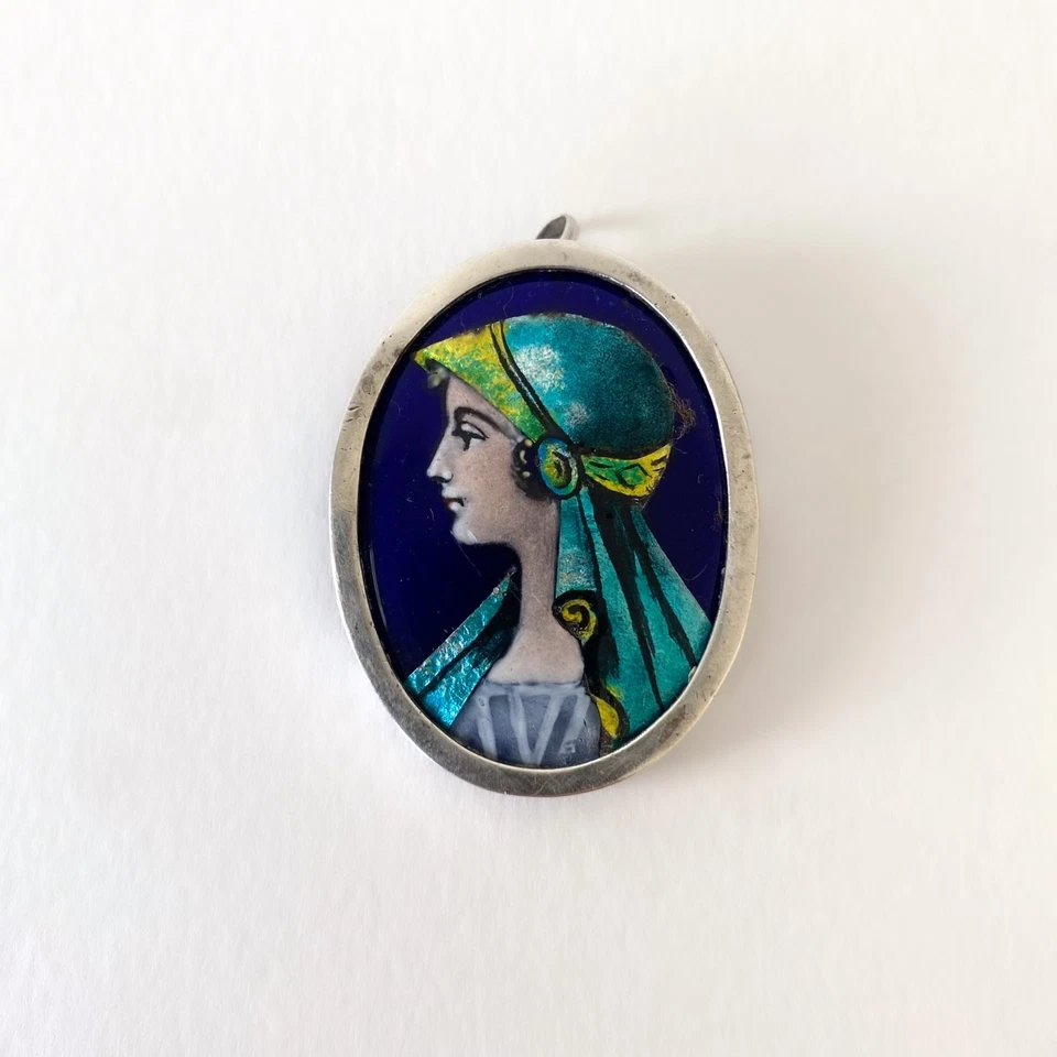 Spilla Ciondolo Art Deco IN Argento 800 E Posta Elettronica Limoges Firmato - Immagine 1 di 4