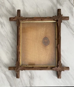 Antique Adirondack Hand Carved Picture Frame Leaves Gold Border - Picture 1 of 5
