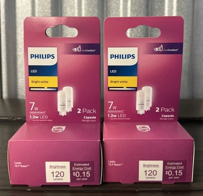 2 - 2PK Philips 7W Wedge Base Capsule 1.2W LED Bright White 120 LUMENS (4 Total) - Image 1 of 3