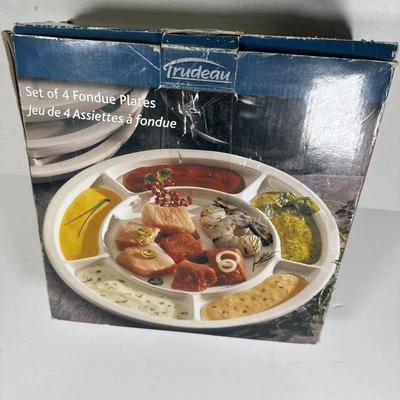 Trudeau Fondue Sushi Aperitivo Plato 10" Dividido Redondo Gres Juego 4 En Caja Foto 1 de 4