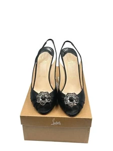 Christian Louboutin "Fiorellino" schwarze Satin Slingback Peeptoe Pumps, Gr. 38 - Bild 1 von 15