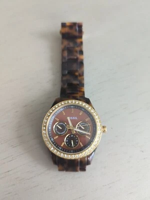 Fossil Stella ES2795  Tortoise Resin Analog Dial Quartz 6.5" Running New Batt - Image 1 of 4