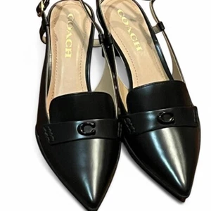 Coach NEW AUTHENTIC Black Leather Nikola Hybrid Sculpted Heel Slingbacks size 6 - Picture 1 of 6