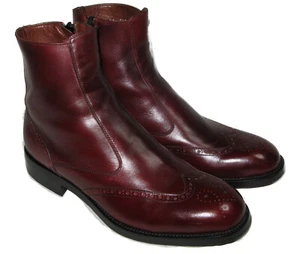 Botas De Colección ET Wright Hechas en Italia Punta de Ala Cremallera al Tobillo Hombres Talla 9.5 D Cuero Borgoña - Imagen 1 de 16