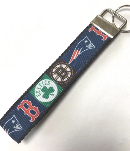 BOSTON SPORTS Key Chain Wristlet RIBBON Key Fob RED SOX, PATRIOTS CELTICS BRUINS Cover