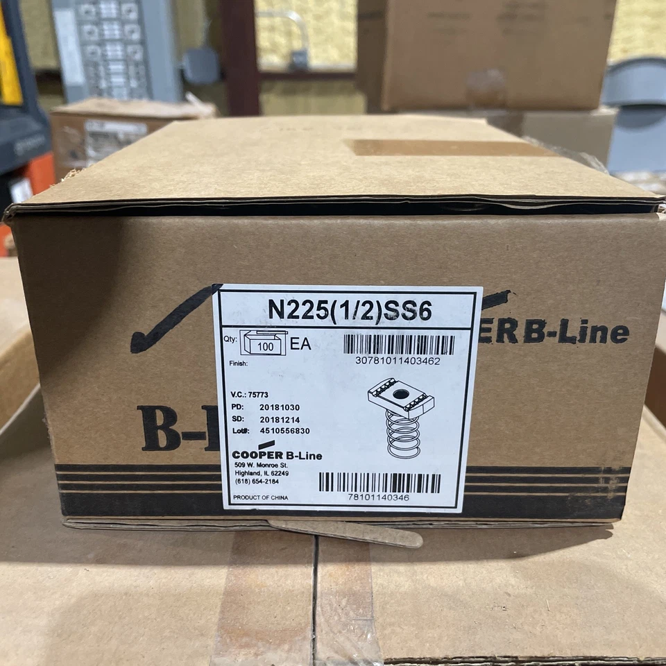 Cooper B-Line 1/2in N225SS6  Stainless Steel Spring Nuts N225(1/2)SS6 Box Of 100 - Image 1 of 1