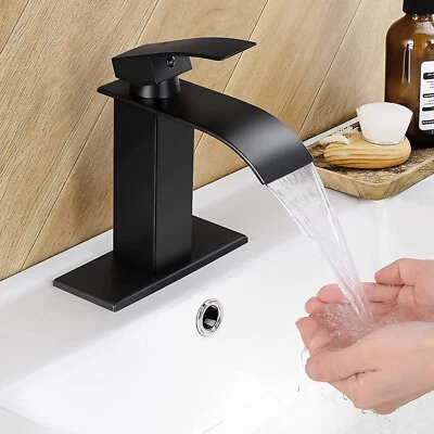 Black Widespread Bathroom Sink Faucet Basin 3 Hole Vanity Mixer Waterfall Tap - Image 1 of 4
