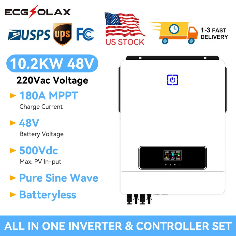 ECGSOLAX 10.2KW 48V Solar Hybrid Inverter Off Grid 180A MPPT Sine Wave Solar Controller