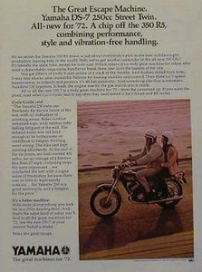 1972 YAMAHA DS-7 250 Street Twin Motorcycle Ad DS7 - Bild 1 von 1
