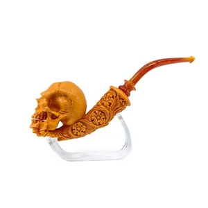 S.Yanik Meerschaum Pipe Hand Carved Skull Pipe – Floral Ornament Design - Picture 1 of 11