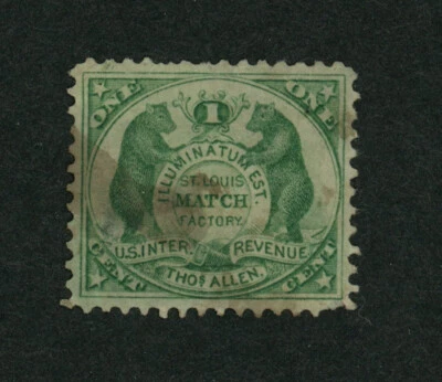 USA Scott # RO5A Fine Stained bears Matches BOB Revenue US Stamp Cat $175 - Image 1 of 2