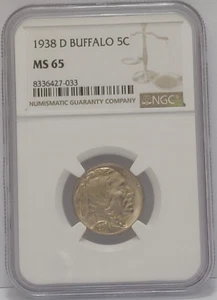 1938-D BUFFALO NICKEL NGC MS 65 - Picture 1 of 4