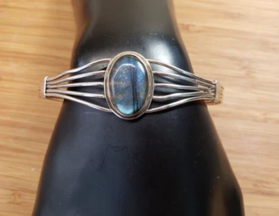 Sterling Silver Oval Labradorite Large Cuff Bracelet - Image 1 of 4