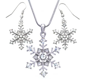 Schneeflocke Winter Brautjungfer Hochzeitsset klar Kristall Stein Halskette Ohrringe - Bild 1 von 3