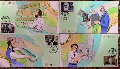 #3061-64 FDC Pioneers  of Communication , Hand-Painted Pugh Set of 4-Perfect!!! - Image 1 of 4