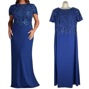 NEW Tadashi Shoji Too Edry Embellished Crepe Gown Blue Women Size 16Q - Picture 1 of 12