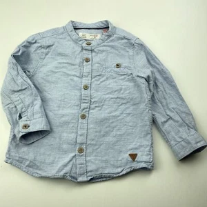 Boys size 1, Zara, blue cotton collarless long sleeve shirt, GUC - Picture 1 of 6