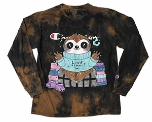 GuzFurbished FUFU THE SLOTH blastover Champion Custom Dyed Long Sleeve T-shirt M - Picture 1 of 7