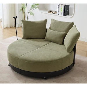 Modern Oversized Round Swivel Lounge Sofa Barrel Accent Chair with Phone Holder - Picture 1 of 38
