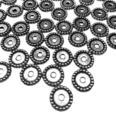 150x Metallic Antique Silver Finish 10mm Flat Round Disc Beads - Image 1 of 4