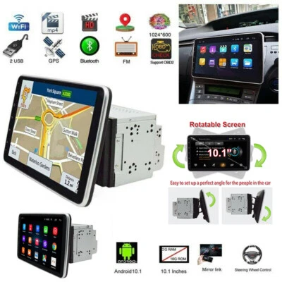 10.1'' Android 10.1 Rotatable Touch Screen Car Stereo Radio GPS Wifi Double 2DIN - Image 1 of 4
